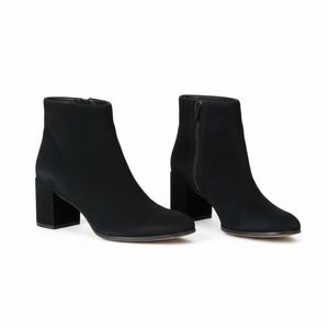 Vince Black Suede Ankle Boots Block Heel Side Zip Size 8 Made in Italy Quiet Lux